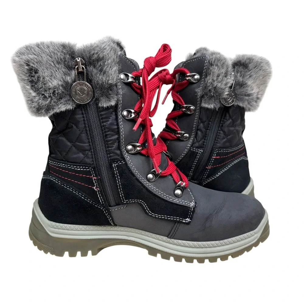 Santana Canada Women Maleo Winter Boots Faux Fur Cuff Waterproof Black Red Sz 7